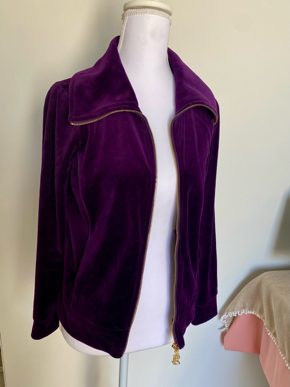 Ralph Lauren Purple Velvet Zip Jacket with Gold Zip